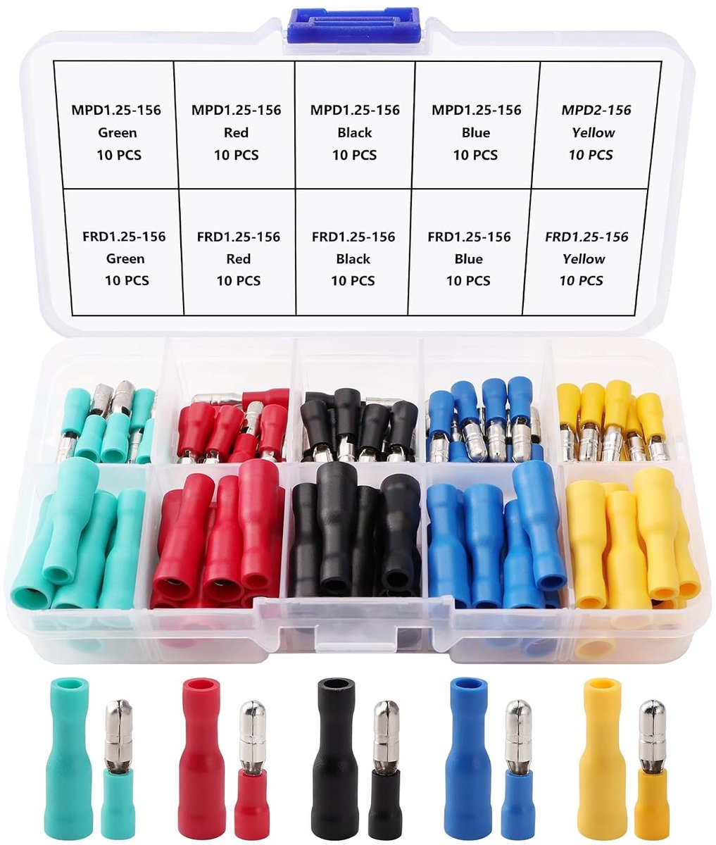 100 Stuks Set Kogelvormige Krimpconnectoren, Geïsoleerde Bullet Draadconnectoren, Elektrische Krimpconnectoren, 22-16 AWG