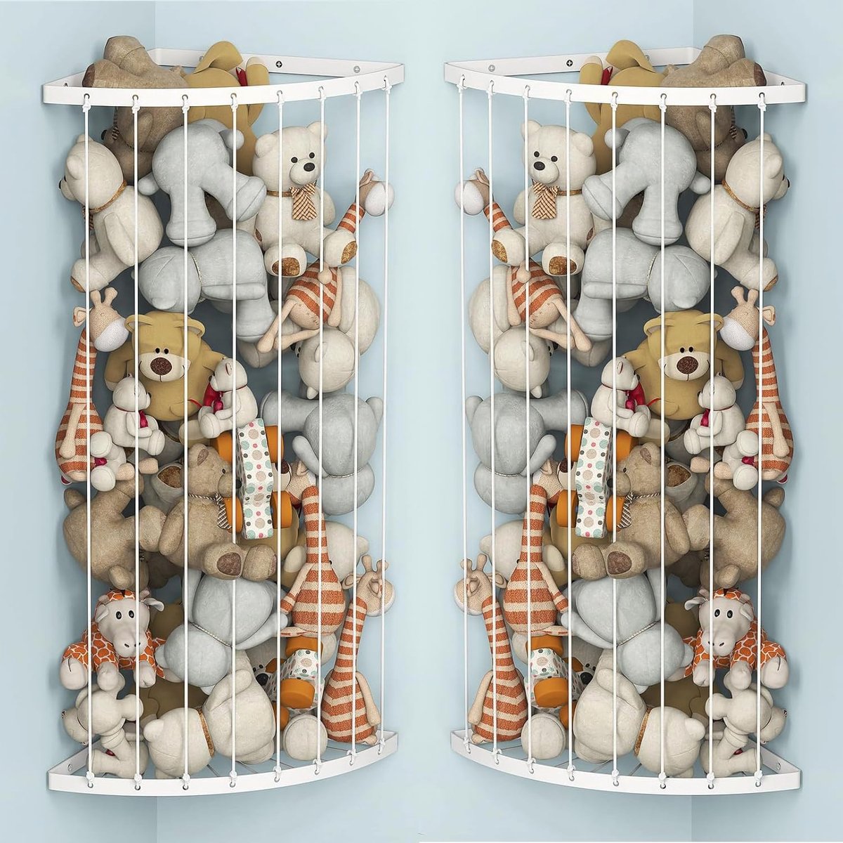 Knuffeldier opslag wandhoek, stoffen dier, opslag van metaal, in lengte verstelbaar hangrek, voor kinderkamer, speelkamer, slaapkamer (2 stuks, wit)