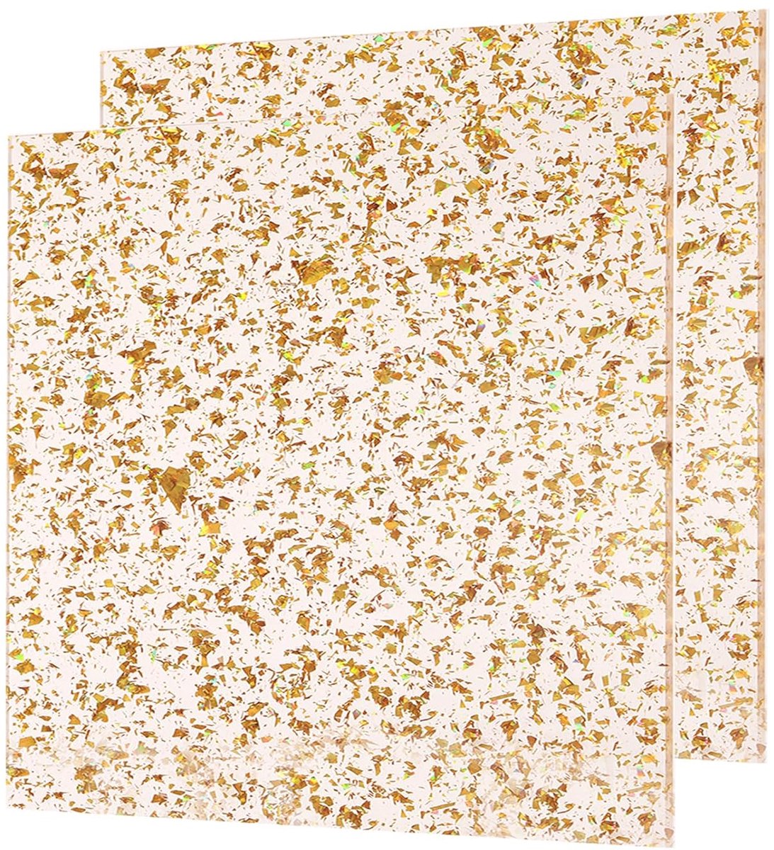2 stuks gouden glitter acrylplaten, 0,3 cm dik, 20,3 x 20,3 cm, transparant, glinsterend, PMMA kunststof platen, geëxtrudeerde lege acryl voor lasersnijden en graveren, doe-het-zelf handwerk