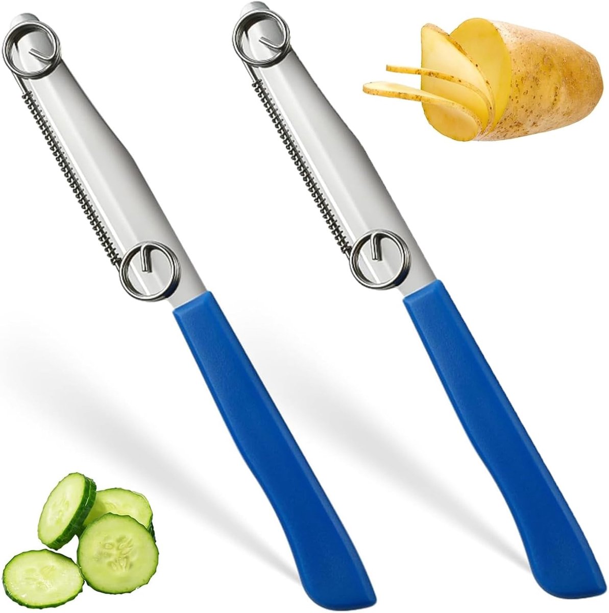 Set van 2 tovermessen, julienneschiller, 3-in-1 snelsnijmes, groenteschiller van roestvrij staal, groenteschiller met afneembare veer