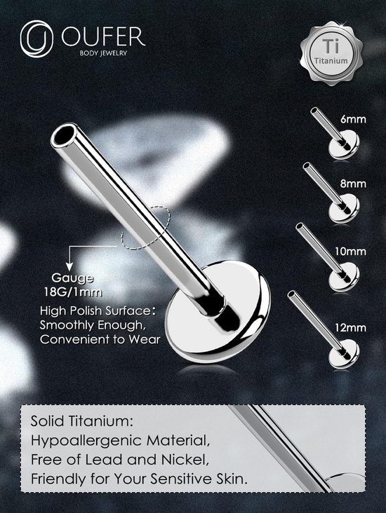 2 stuks 16G/18G/20G Gold Threadless Post titanium G23 vervangende staafjes voor oorbel tragus stud conch lobe lip ring piercing sieraden voor vrouwen 6/8/10/12 mm — afbeelding 3