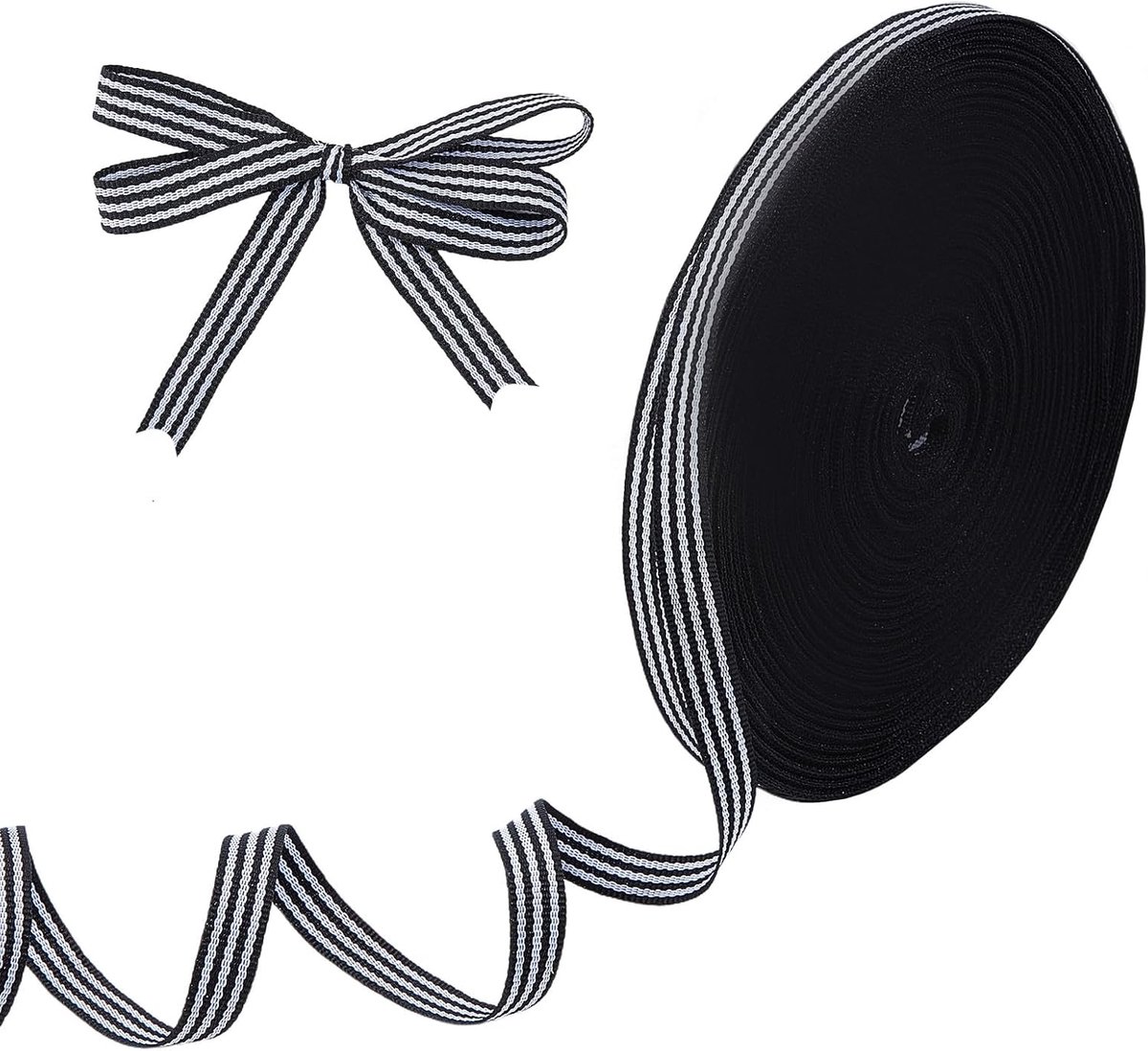 Witte en zwarte strepen, 12,7 m en 0,9 cm breed, polyester ripsband, decoratieve strepen voor het inpakken van kransen, strikken, knutselen