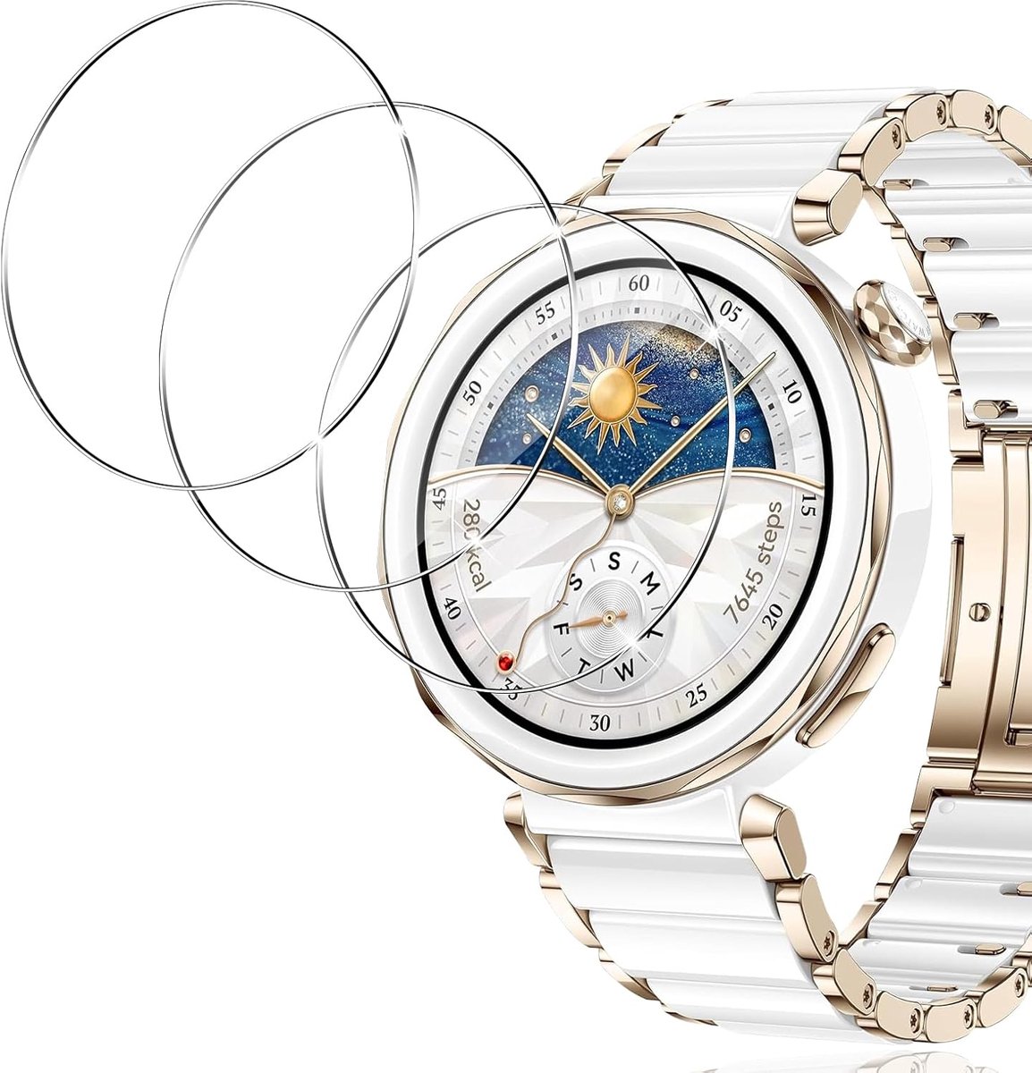 Beschermfolie voor Huawei Watch GT5 Pro 42 mm, pantserglas, 3 stuks, waterdichte glasfolie, anti-kras displaybeschermfolie, luchtbelvrije displaybescherming voor GT 5 Pro 42 mm