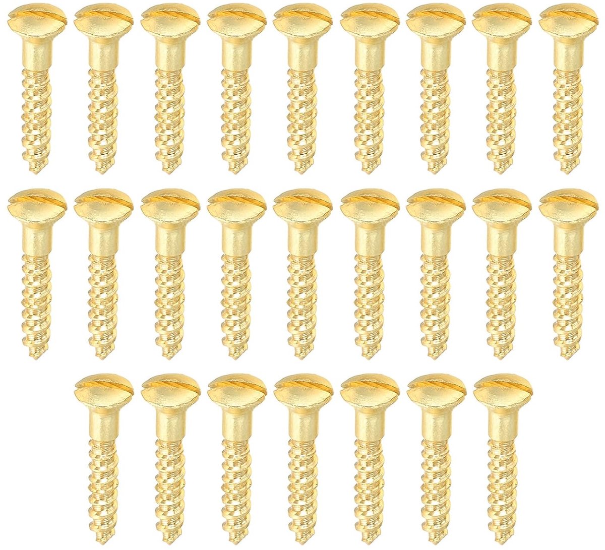 Ovale kopschroef met sleuf M2 x 12 mm, verpakking van 25 stuks massief messing met platte kop voor houten meubelverbindingen, kleur goud