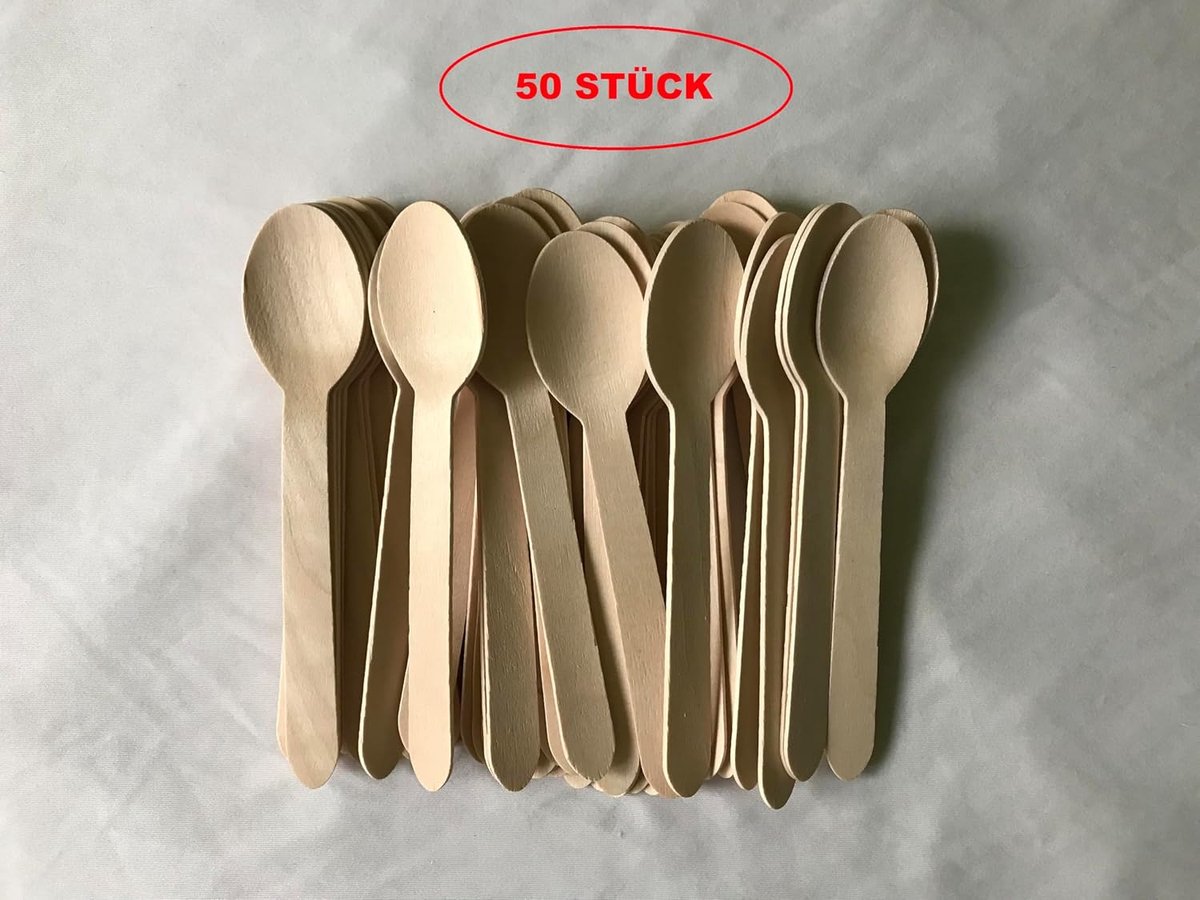 Lepels, 50 stuks lepels, houten bestek, milieuvriendelijk, van hout, biologisch afbreekbaar (50, 16 cm)