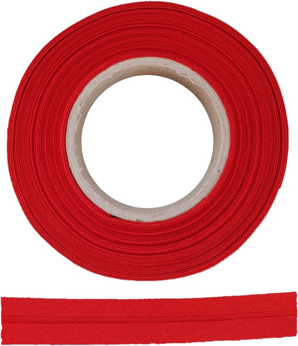 Biasband van 100% katoen, 10 m x 20 mm (gevouwen), hoogwaardige rand, katoenen band, biasband, ideaal voor doe-het-zelf naaien, in België gemaakt, op een rol (donkerrood)