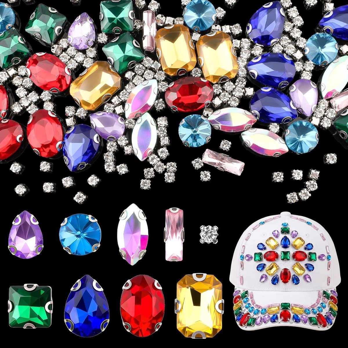 240 stuks strass-steentjes om op te naaien, glitterstenen om op te naaien, met platte achterkant, in gemengde vormen, voor doe-het-zelf knutselen, kleding, schoenen, kostuum en trouwjurk (kleurrijk)