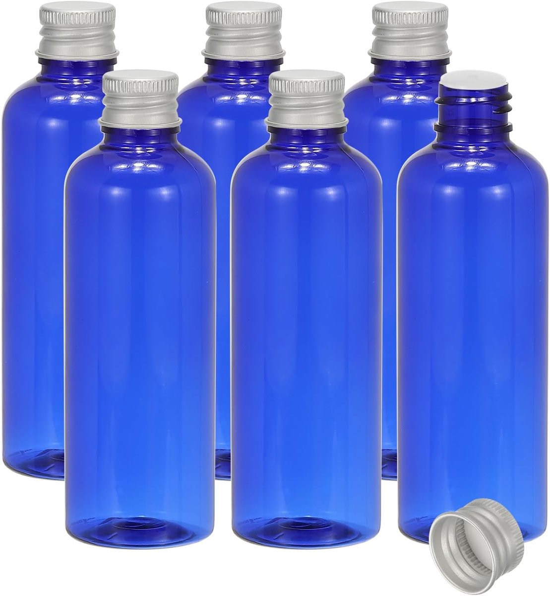 Reisflessen met schroefdop, 6 stuks 3.4 oz (100 ml) Lekvrije Hervulbare Lege Dispenser Container Knijpfles met Aluminium Schroefdeksel voor Shampoo Toiletartikelen Lotion Cream, Blauw