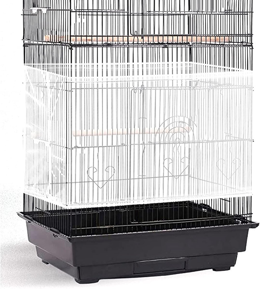 Grote vogelkooizaadvanger, vogelkooihoes, net rokbescherming, verstelbaar, zacht, luchtig gaasnet voor papegaai, parkiet ara (200 x 37 cm, wit)
