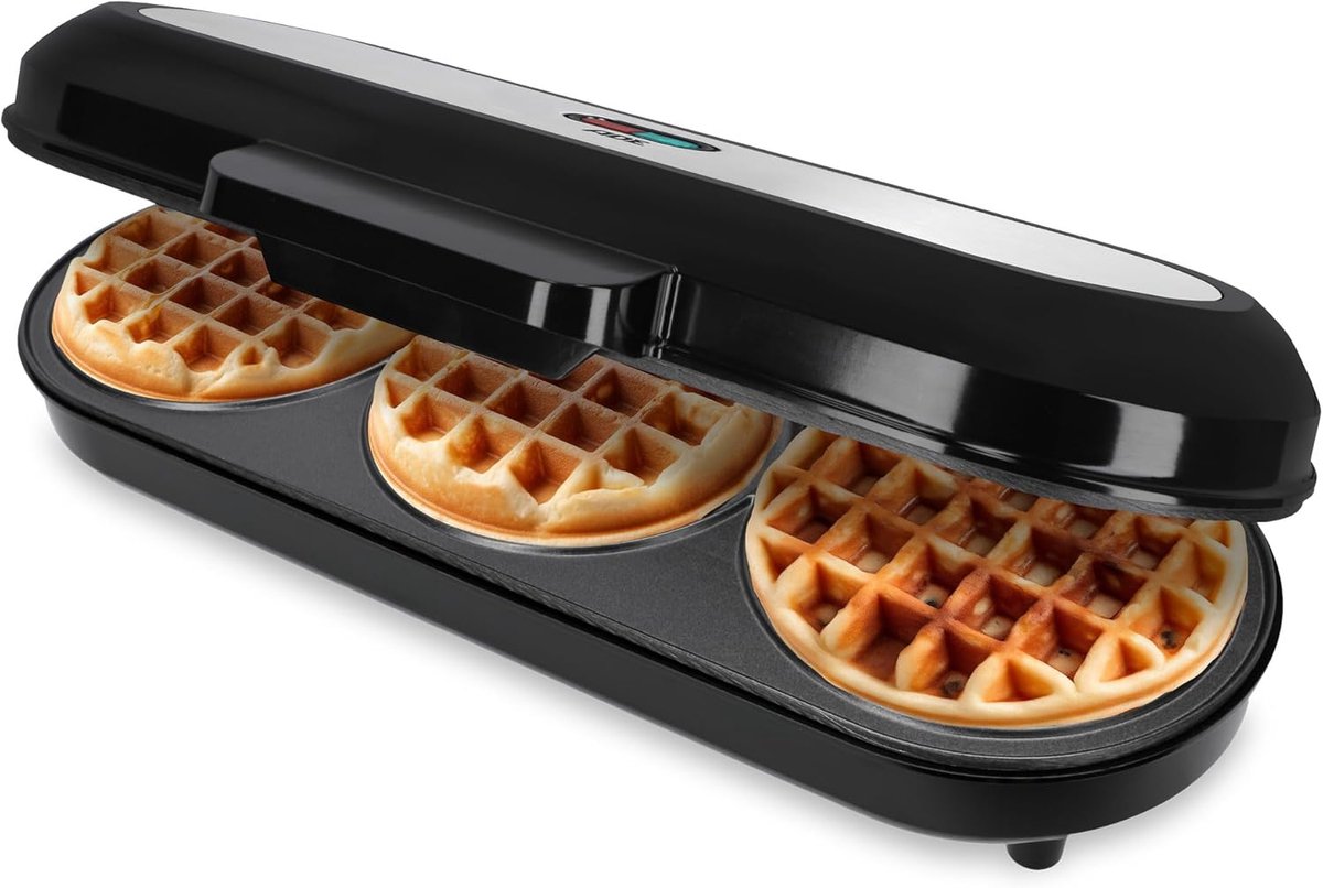 XXL wafelijzer Belgische wafel | voor 3 ronde wafels tegelijk | 1.200 watt vermogen | antiaanbaklaag | perfect voor kinderfeestjes & familiefeesten