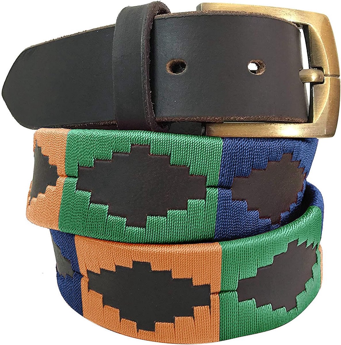 DIAZ Heren Dames Premium Unisex Bruin Leer Geborduurde Designer Polo Riem