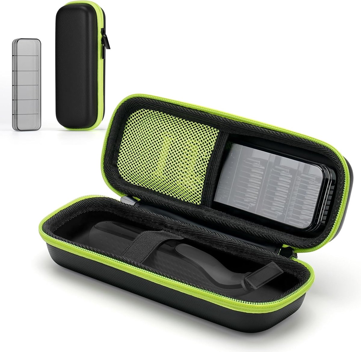 Harde Reisetui voor Hybride Elektrische Tondeuse en Scheerapparaat met Opbergkoffer voor Hulpstukken, Draagbare Opbergkoffer voor OneBlade QP2734, QP6551, QP2824 en Braun Series, Groen