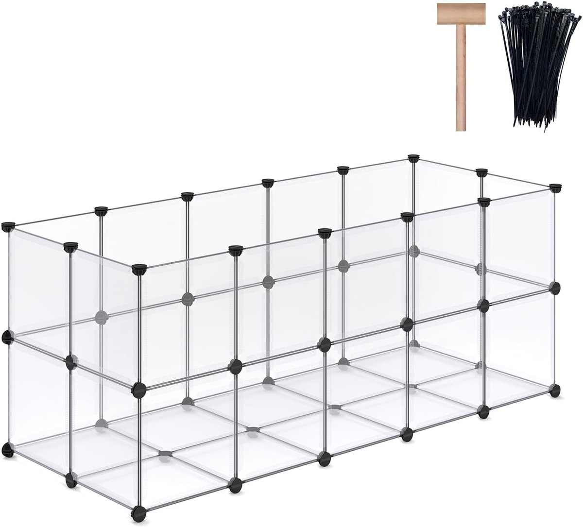 Caviaskooi, puppybox, box voor kleine dieren voor konijnen, hazen, fretten, egel, doe-het-zelf, uitgebreid, draagbaar, oefenhek, 155 x 63 x 63 cm