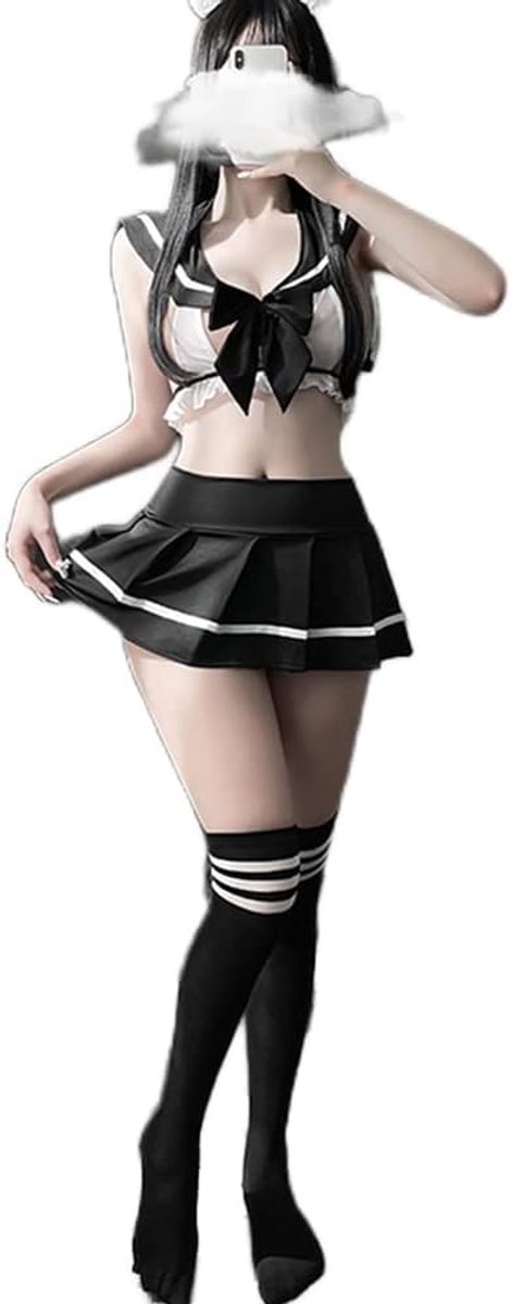 schoolmeisje pak Japanse lingerie vrouwelijke uniform verleiding sexy perspectief (black2)