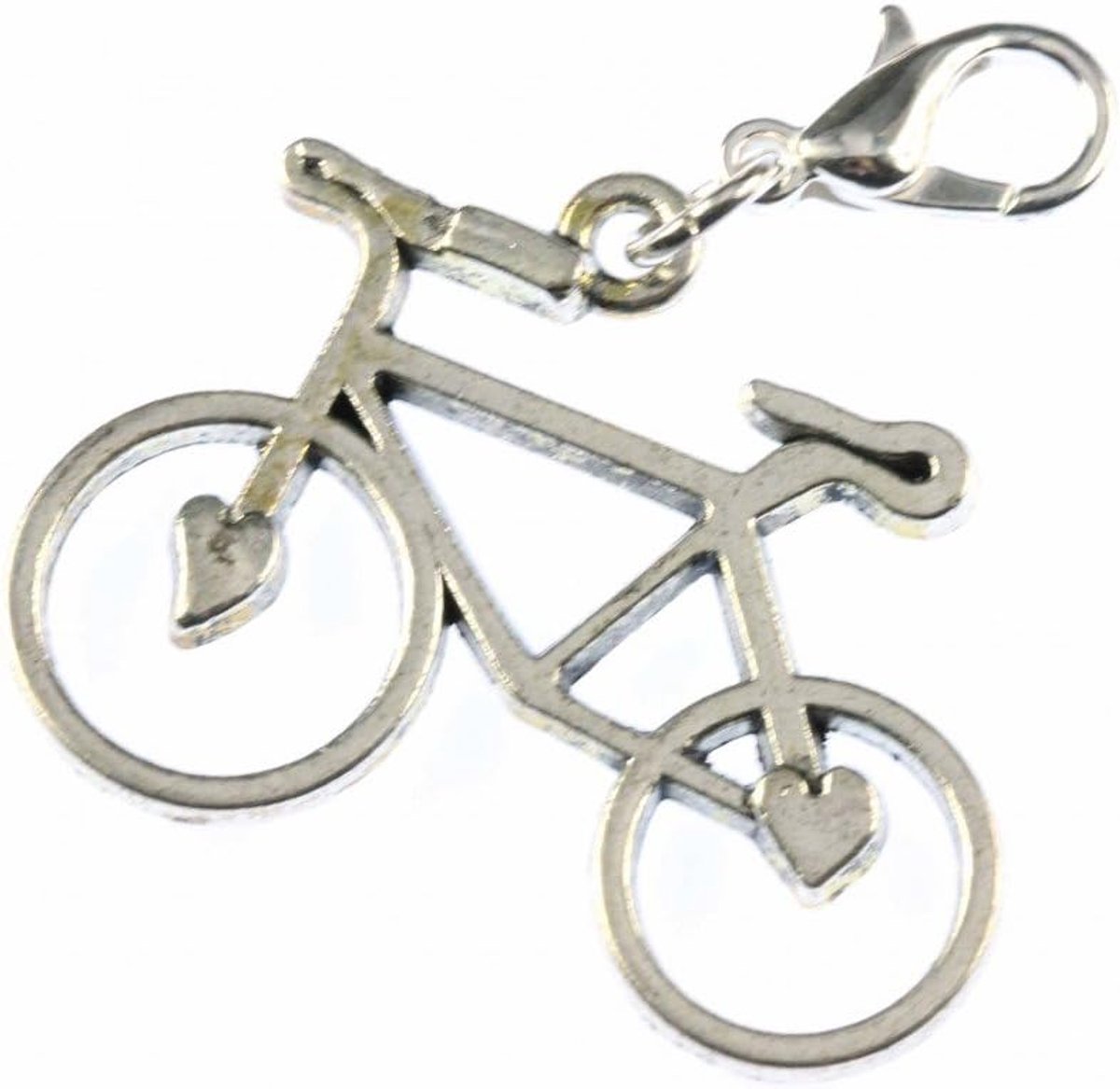 Fiets met hart charm fiets metaal - handgemaakt modesieraad I ketting hanger verzilverd - bedelhanger bedelarmband - hanger voor armband, 31mm, Metaal, Geen edelsteen