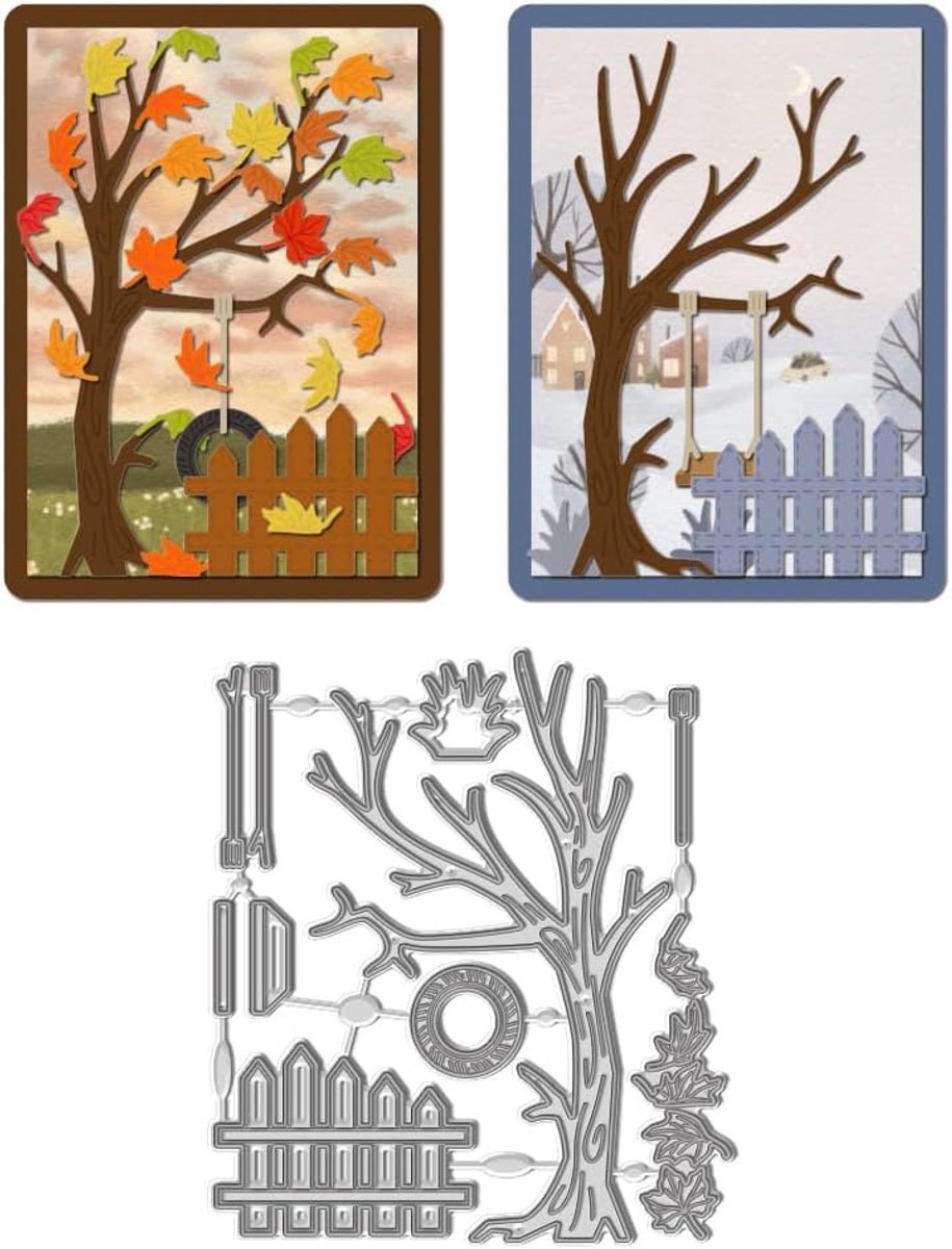 Herfst Bo Metalen Snijmallen, Frame Herfst Bos Snijden Dies Stencil Swing En Bo Koolstofstaal Metalen Embossing Stencils Sjabloon voor DIY Scrapbooking Album Craft Papier Kaart Decor