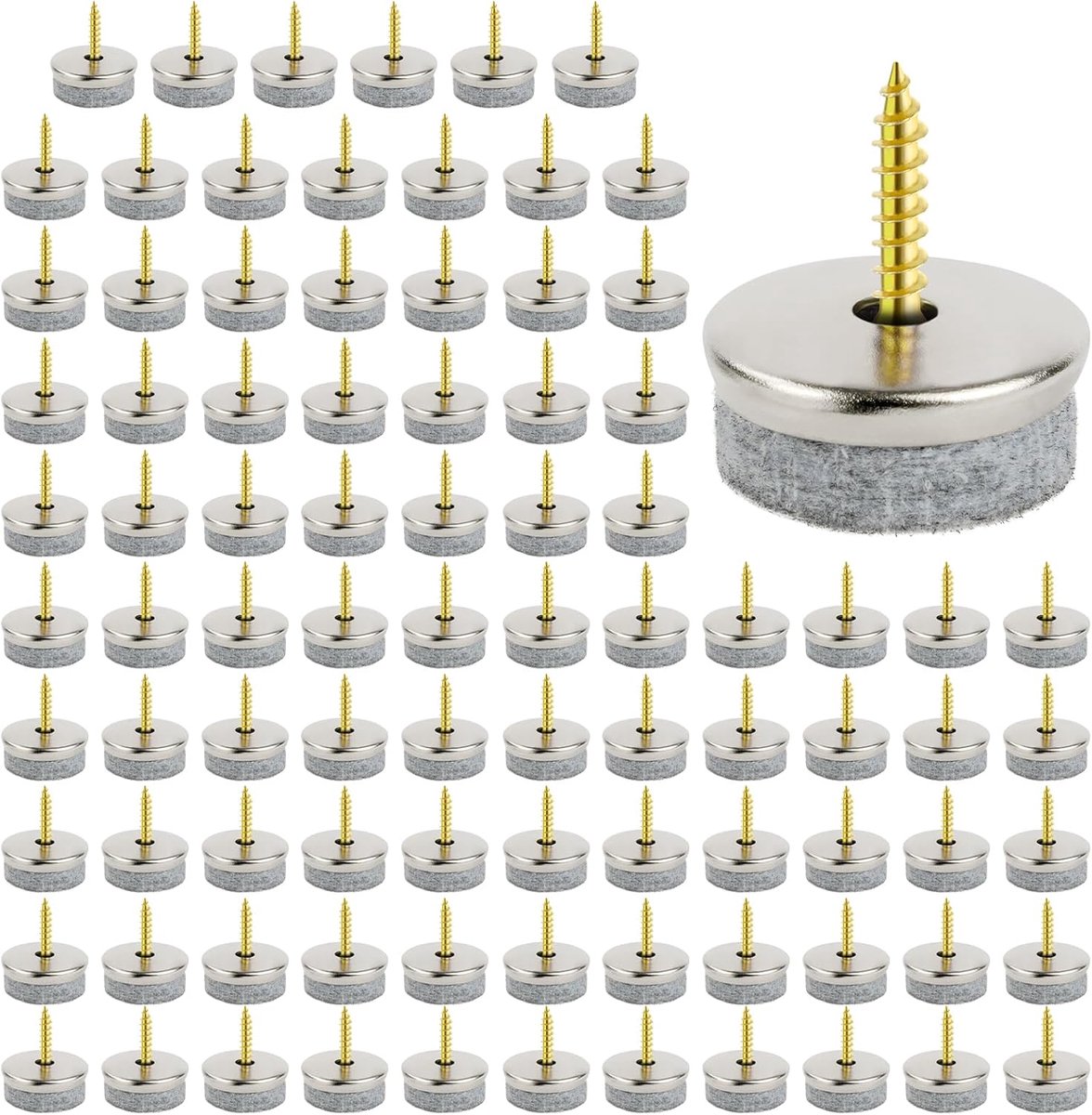 90 stuks viltdoppen schroeven, Ø 24 mm, ronde viltdoppen voor stoelen, schroeven, voor meubels, stoelen, laminaat, parket, tegels, stoelpootbeschermers, vloerbeschermers, 90 stuks