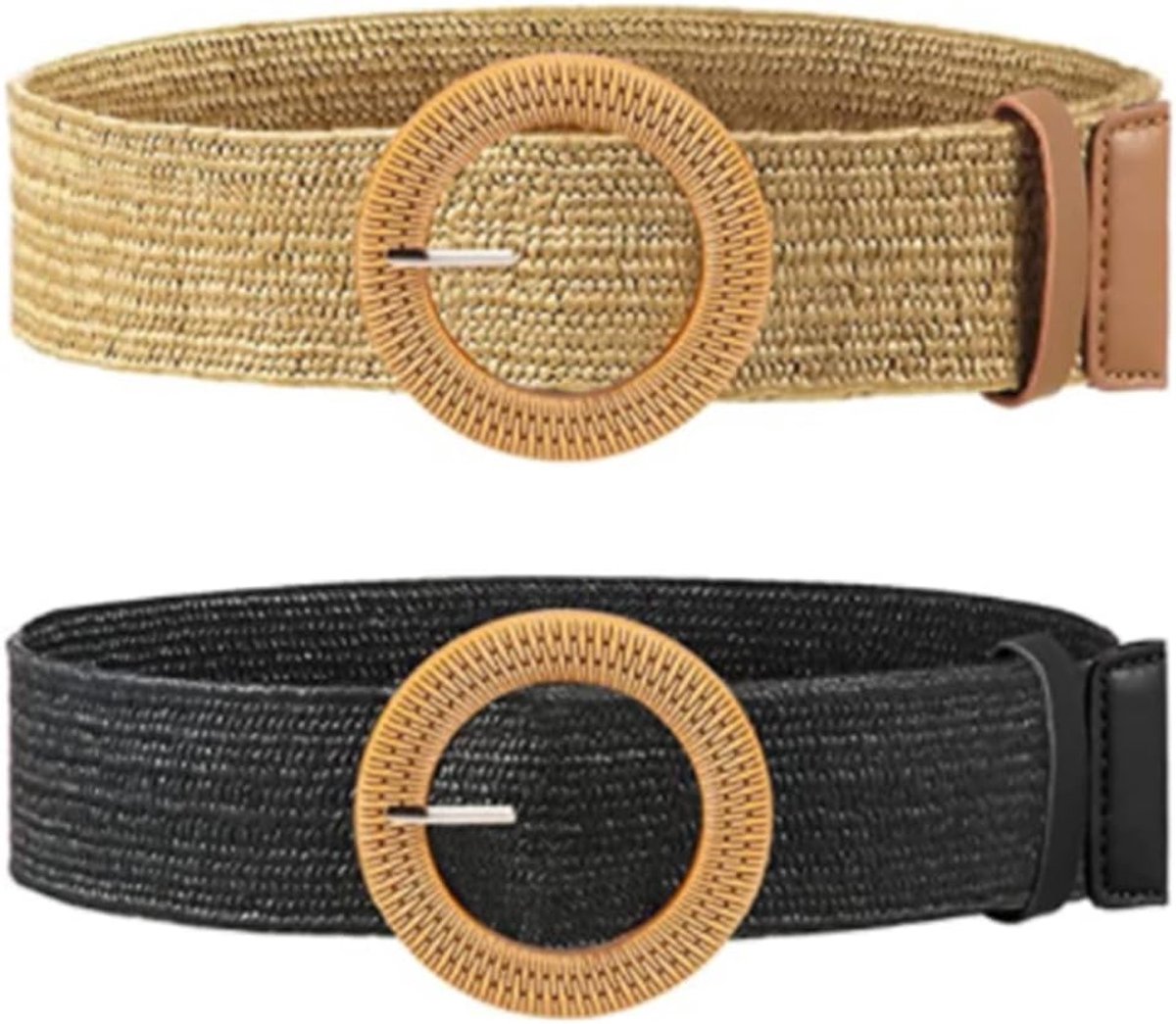 Mujer, verpakking van 2 correas elásticas tejidas Con pajita para Mujer, inturón de Vestir Flaco Con Hebilla de Madera voor vestido, gemengd, M
