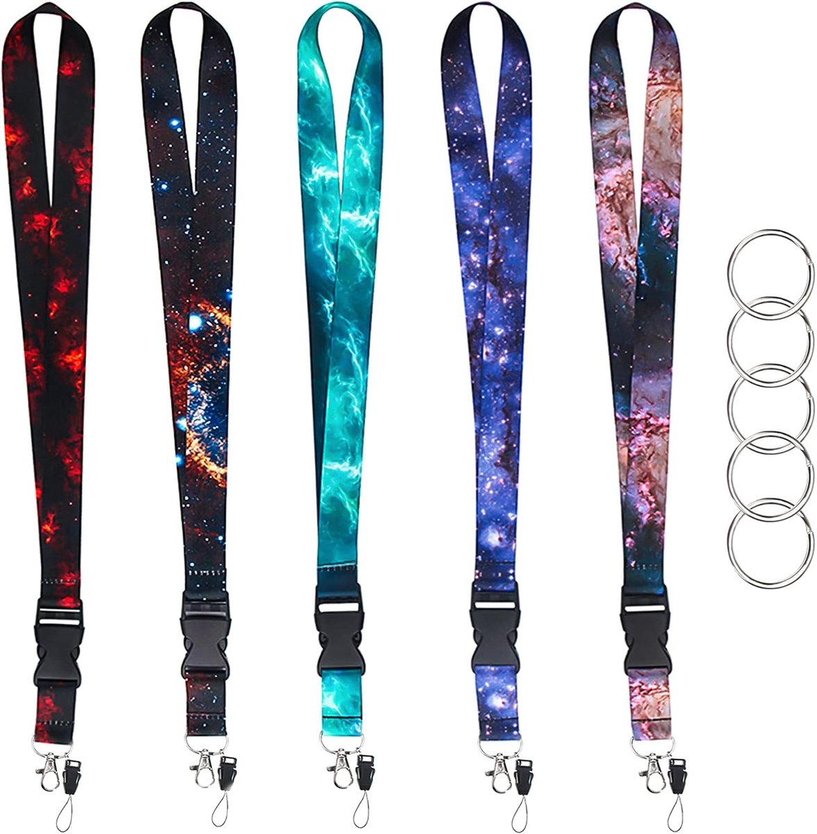 5 stuks met sleutelhanger voor kaartenhoes, kinderen, ouders, identiteitskaarten, mobiele telefoons, sleutels, autosleutels, camera, riem, meerkleurig, XL