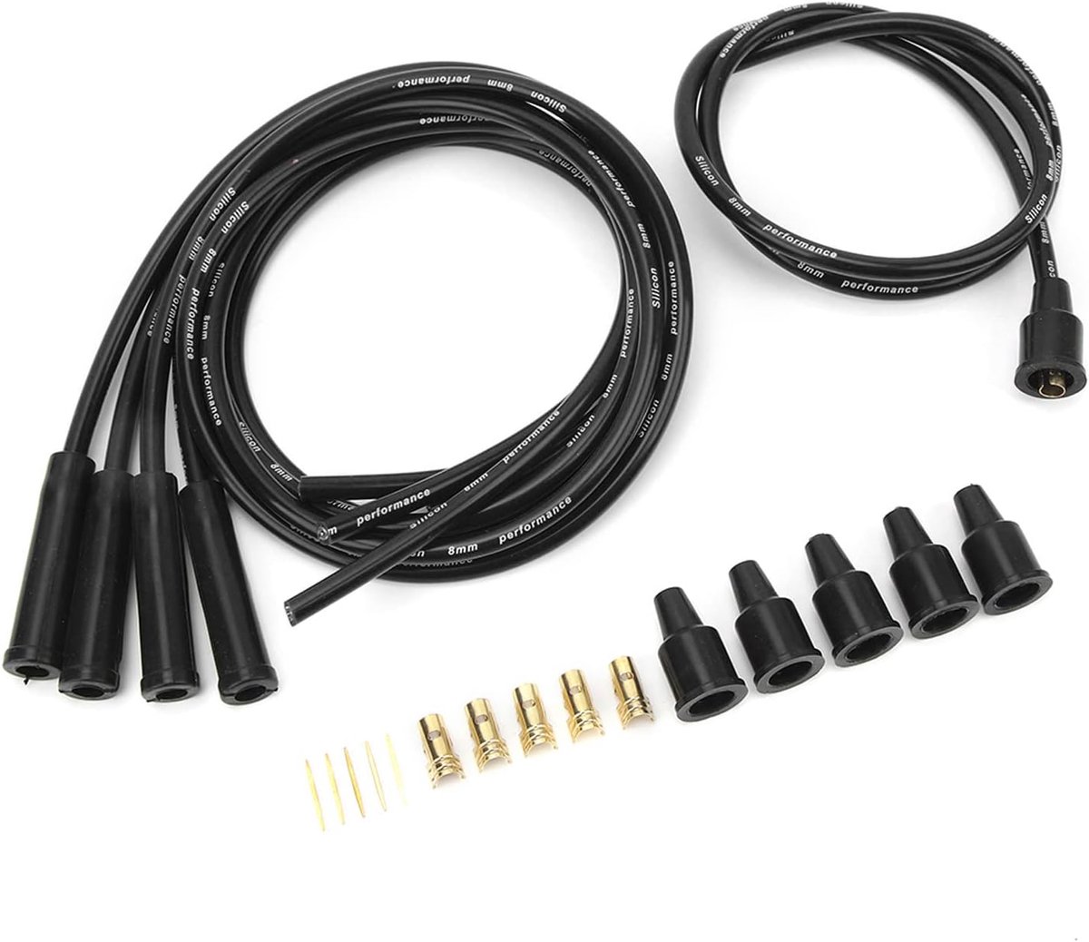 8 Mm Bougiekabel Metaal Siliconen Hoogwaardige Bougiekabel 1 M Lengte Hoog Rendement Stabiele Ontsteking Bougiekabel Set voor 4 Cilinder Klassieke Auto's (Zwart)