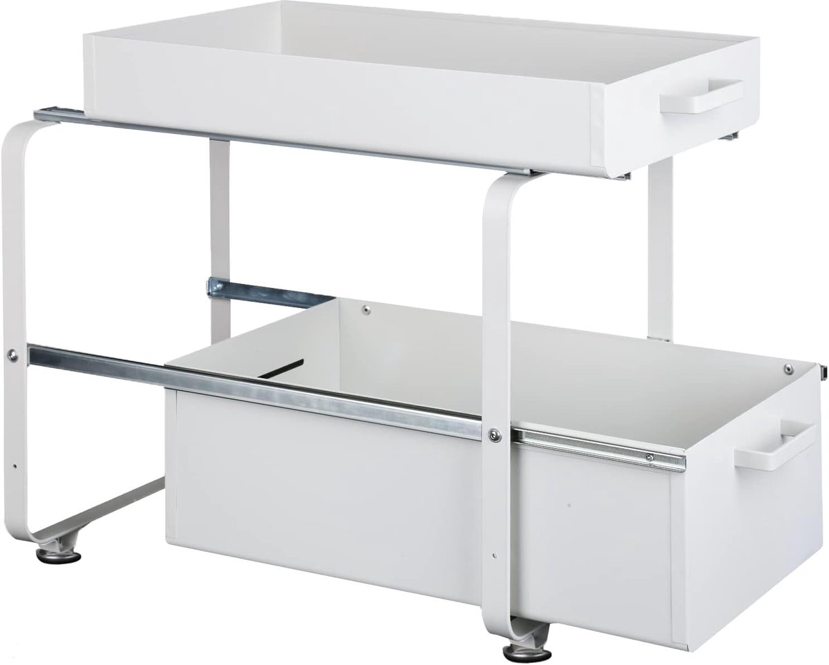voorraadkast, slaapkamer, kruidenrek uittrekbaar, opslag onder de gootsteen, opberglade, keuken, opbergmand, keuken, badkamer-40 * 25,5 * 39,5 cm-wit