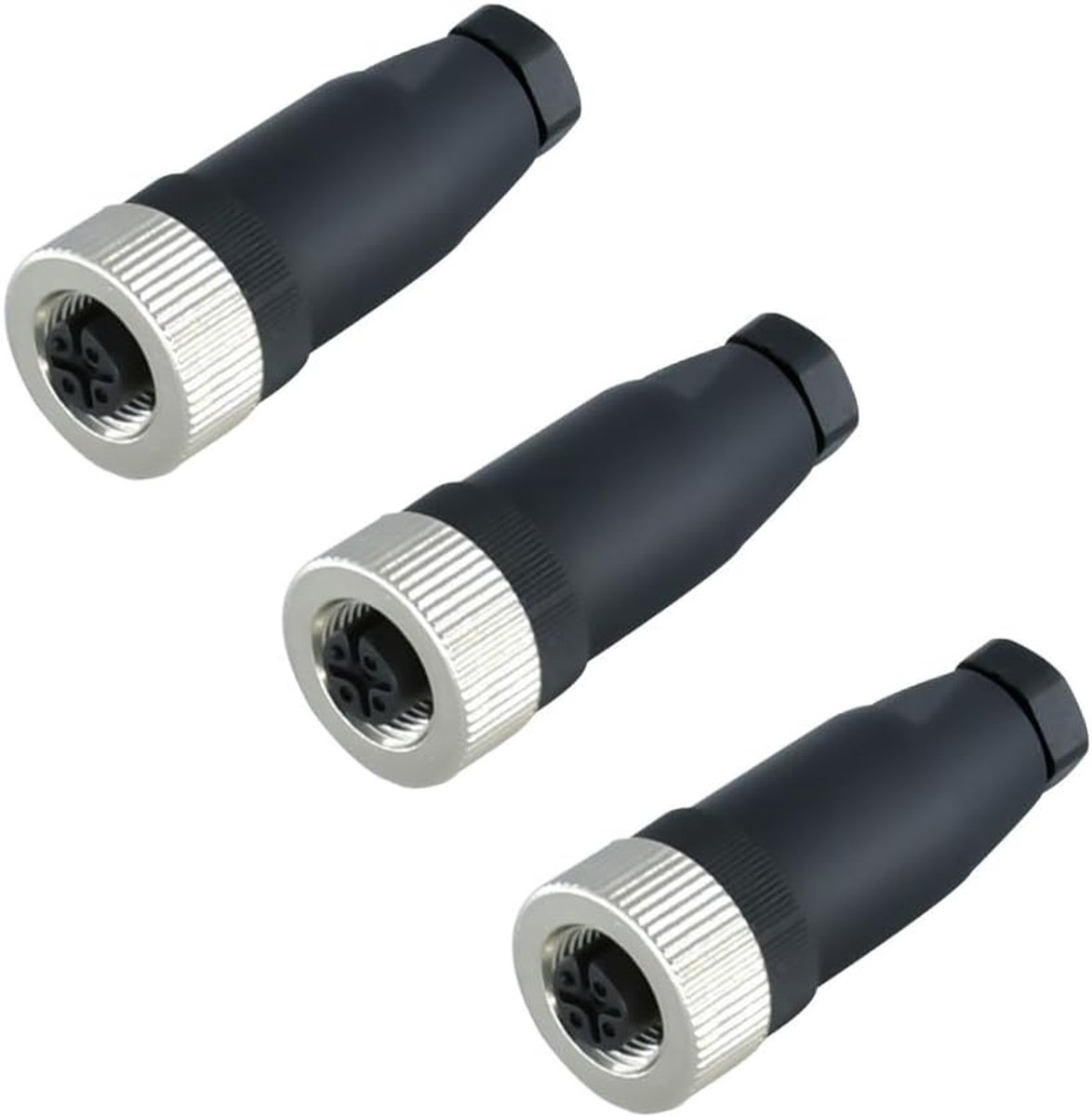 3 stuks M12-stekkers, 4-polig, A gecodeerde ronde connectoren, 4-pins ter plaatse te installeren schroefaansluiting 12 mm, Aviation vrouwelijke connectoren, IP67 waterdicht, industriële cirkelverbinders, 3 stuks