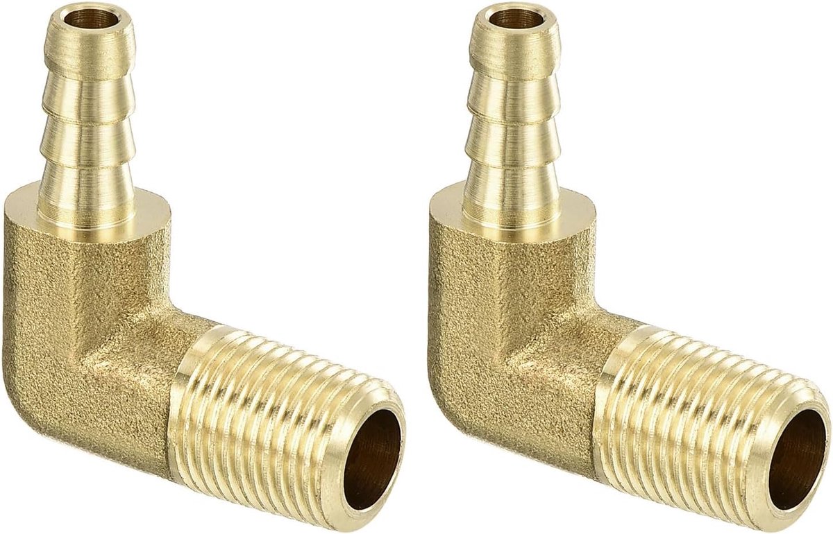 Hoekstuk messing 2 stuks 3/16 inch bar x 1/8 inch NPT mannelijk 90 graden messing buisconnector voor water brandstof lucht