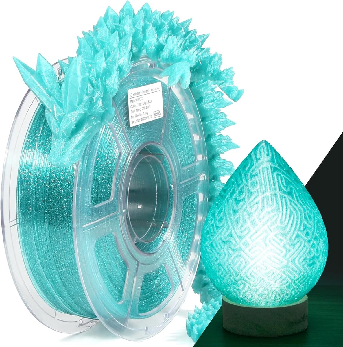 PETG Filament 1.75mm 1KG, Transparant Glitter PETG Lichtblauw, High Speed Draadmateriaal 3D-printers, Maatnauwkeurigheid +/- 0.02 mm