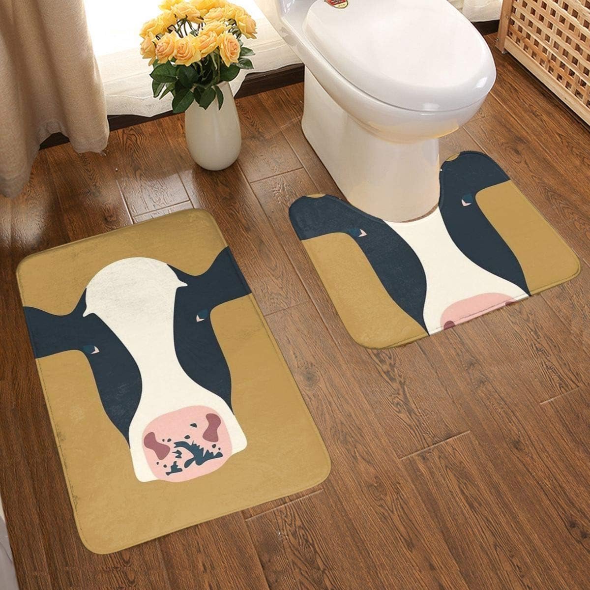 (mosterd) 2-delige zachte anti-slip badmatset, textuur fotografie inclusief 80x50cm hoge Absorbency wc-bril en 50x40cm microvezel zachte zachte zachte badtapijt, anti-slip mat wasbaar.