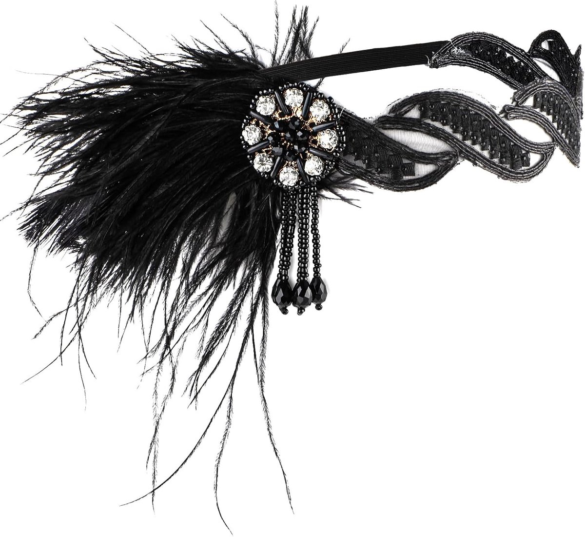 1920s Flapper Hoofdband, 20s Veer Haarband Vintage Veer Kristal Hoofddeksel Gatsby Party Accessoires voor Vrouwen