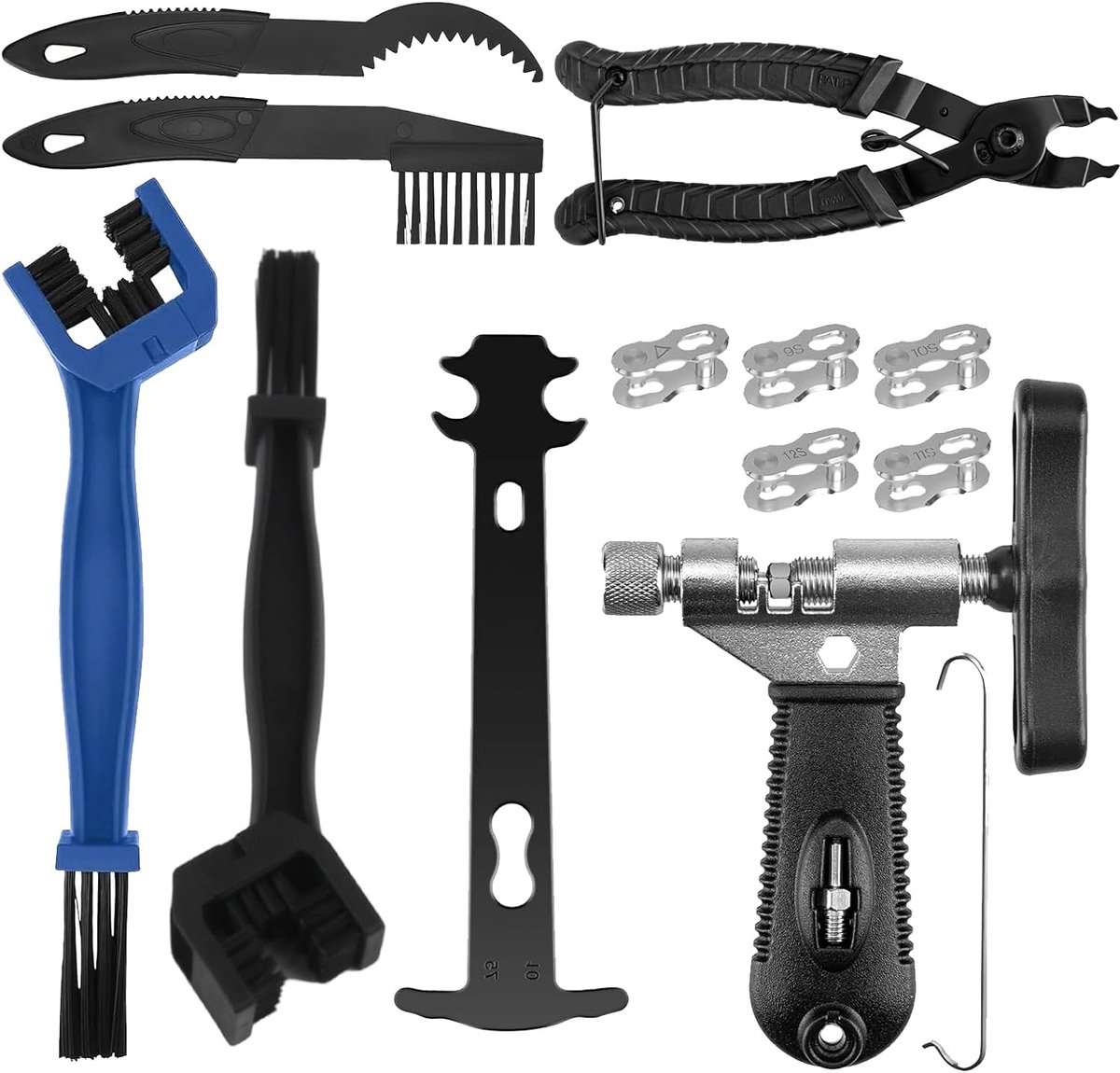 fiets fietsketting gereedschap met fiets reinigingsborstel kettingslot tang kettingtang en 5 stuks fietskettingen klinknagels voor 6-12 versnellingen kettingtang fietsketting