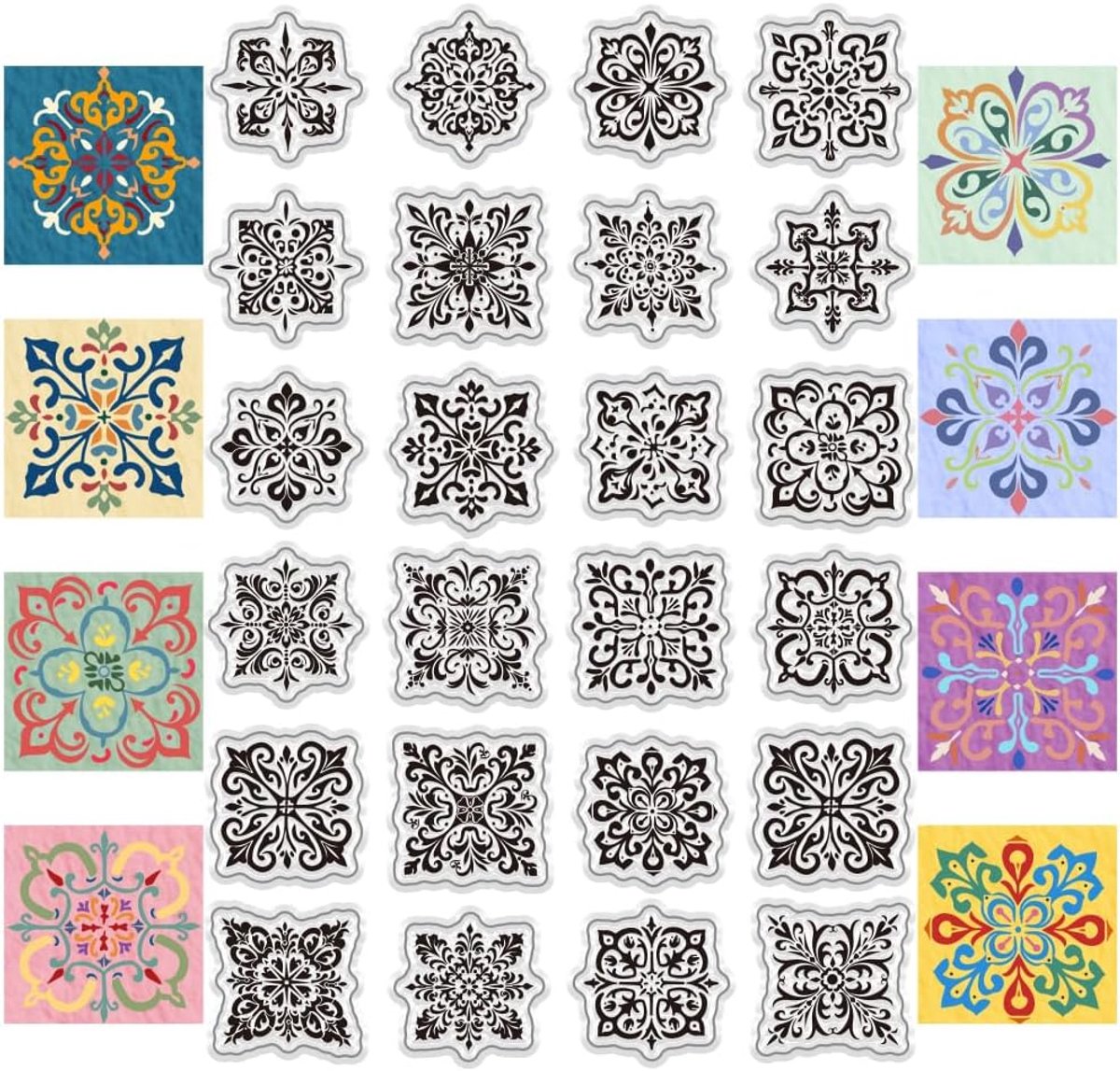 PandaHall Clear Stempels Bloem Clear Rubber Stempels, Geometrie Stempel Achtergrond Stempel voor DIY Scrapbooking Fotoalbum Decoratieve Kaarten Maken, 16 x 10,9 cm