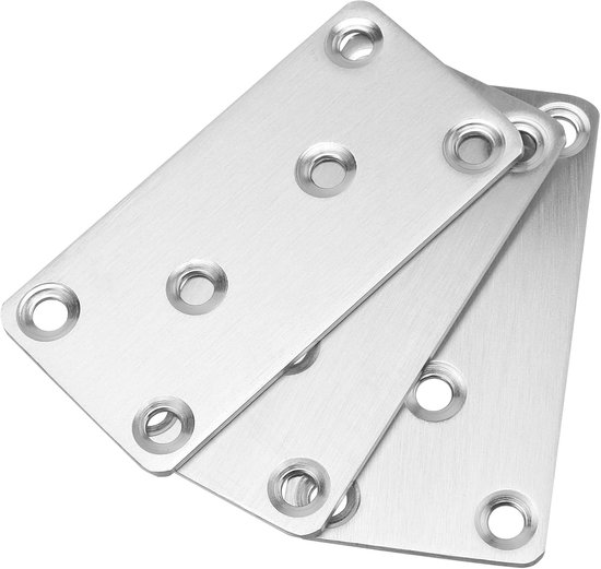 30 stuks roestvrijstalen platte connectoren, 80 x 40 x 2 mm, zilverkleurige metalen geperforeerde plaat met 6 gaten, stabiele houten connector voor stoelen, tafels, kasten, hekpalen — afbeelding 3
