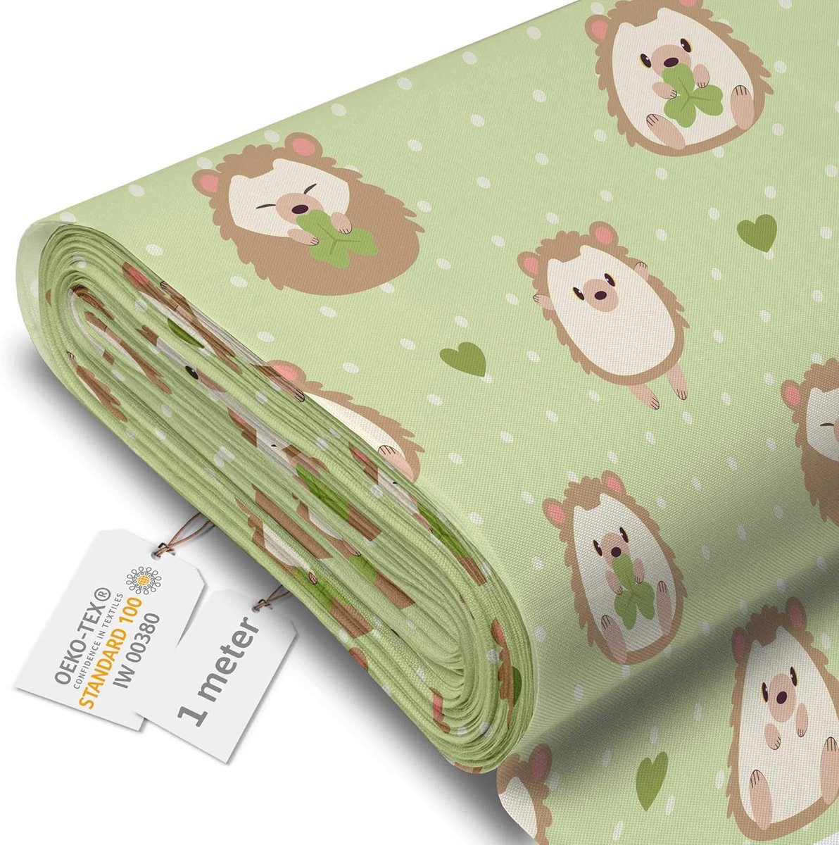 Stof per meter, egel en gras, 1 m | Oxford zeildoek, waterdicht, bekledingsstof, 220 g/m² 600D, 160 cm breed, kinderstof, voor decoratie en naaien