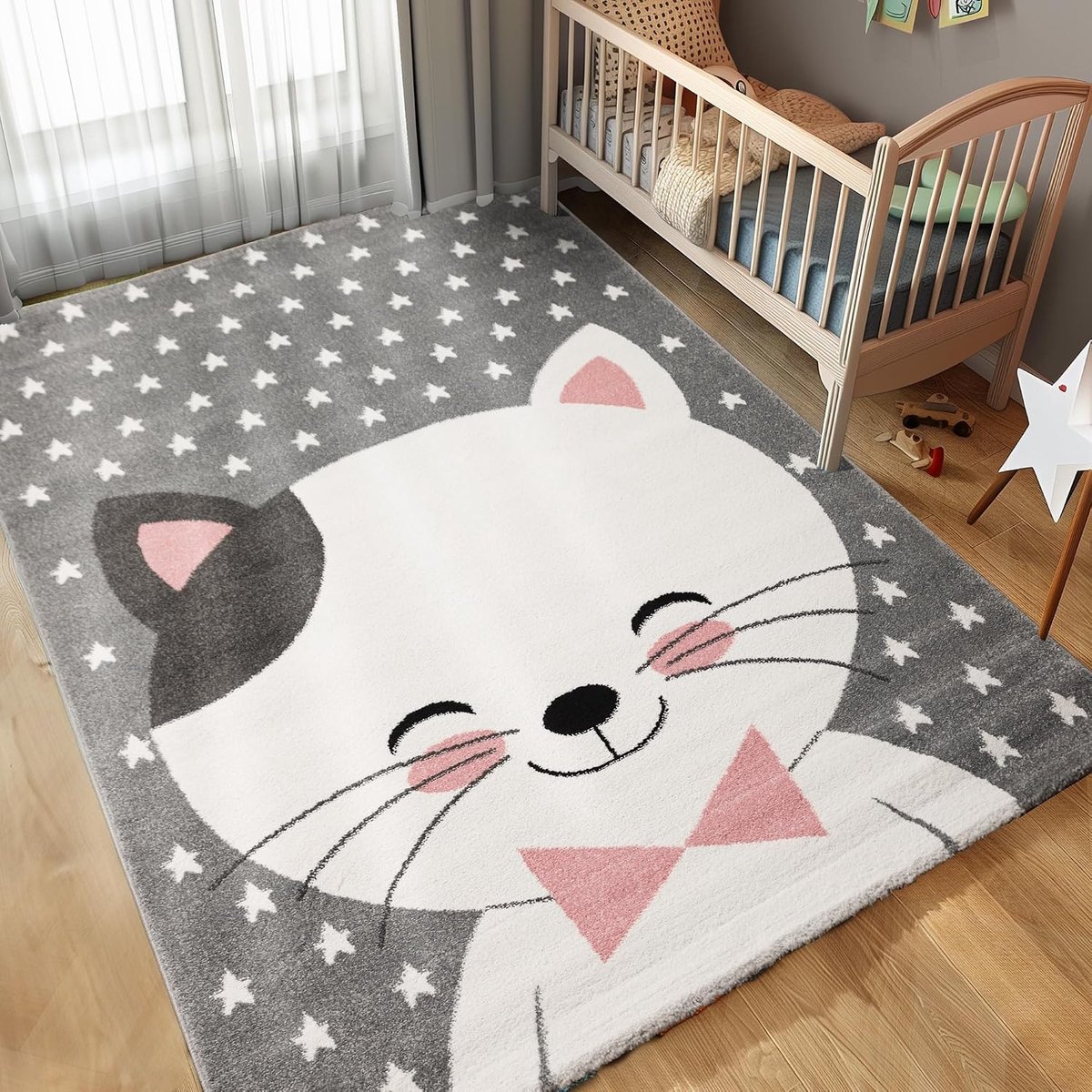 Meisje Kat Ontwerp, onderhoudsvriendelijk tapijt voor babykamer en kinderkamer, Kleur: Roze, Maat: 120 x 170 cm