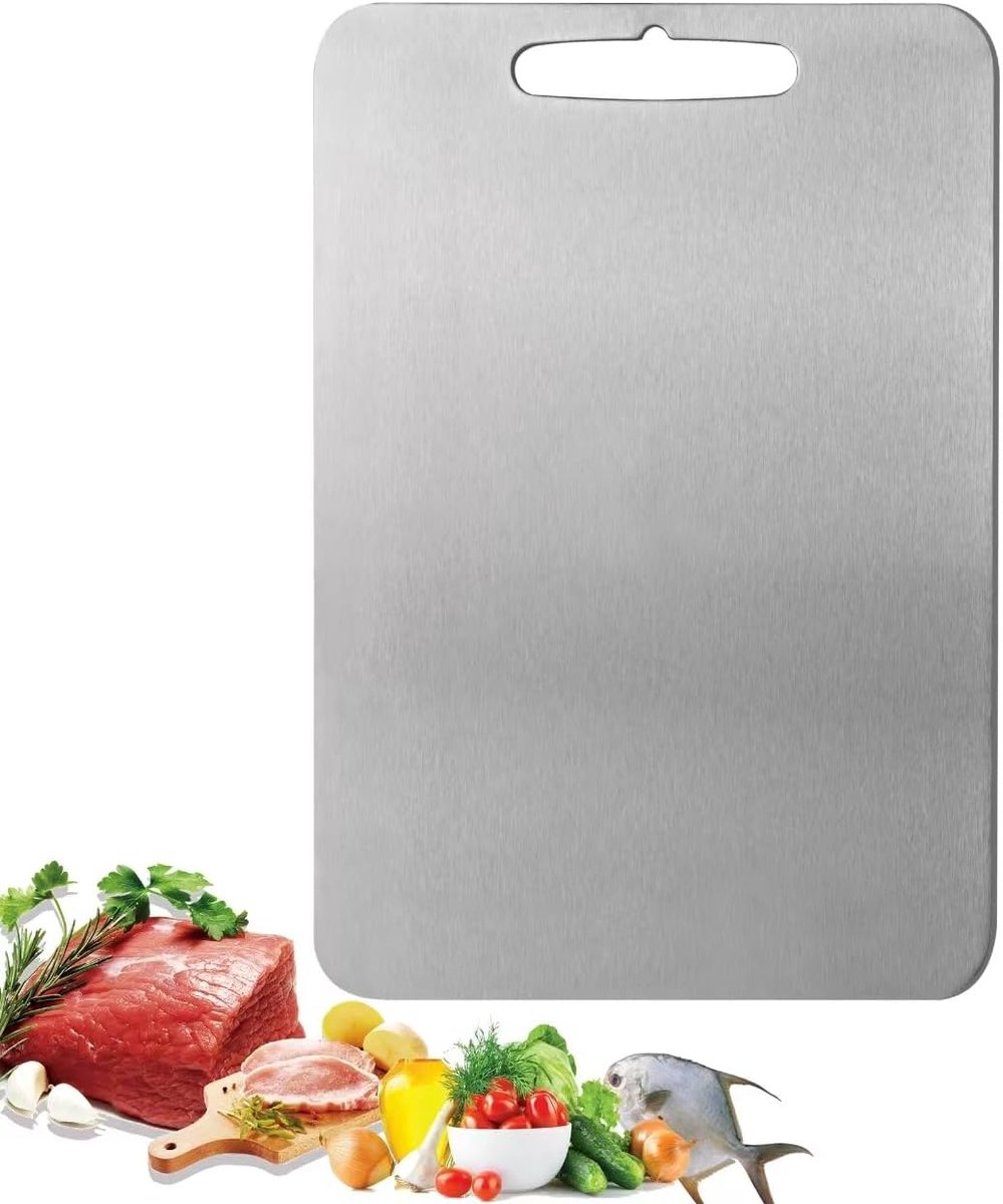 Snijplank van roestvrij staal voor levensmiddelen, professionele keuken, antibacterieel, dubbelzijdig, voor ultieme levensmiddelen, 304 roestvrij staal, multifunctioneel, 29 x 20 cm, antislip ontwerp
