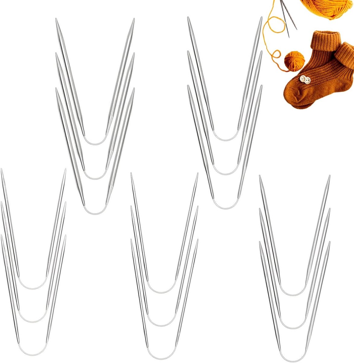 15 stuks rondbreinaalden set roestvrij staal ronde breinaalden 8,3 inch ronde breinaalden flexibele rondbreinaalden voor sokken truien hoeden sjaal haak doe-het-zelf (5 maten)