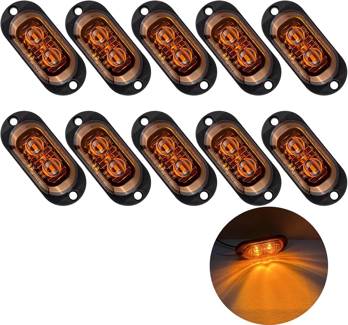 10 stuks, 12/24 V, aanhanger, hoek, zijverlichting, voor vrachtwagen, caravan (Geel)