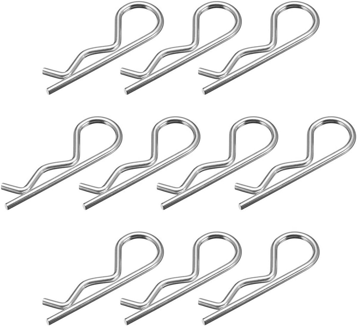 sourcing map Cliptangen, 3 mm, koolstofstaal, 60 mm, lengte aanhanger, R-vorm, veerklep, tractor, grasmaaier, bevestigingsmateriaal, zilver, 10 stuks