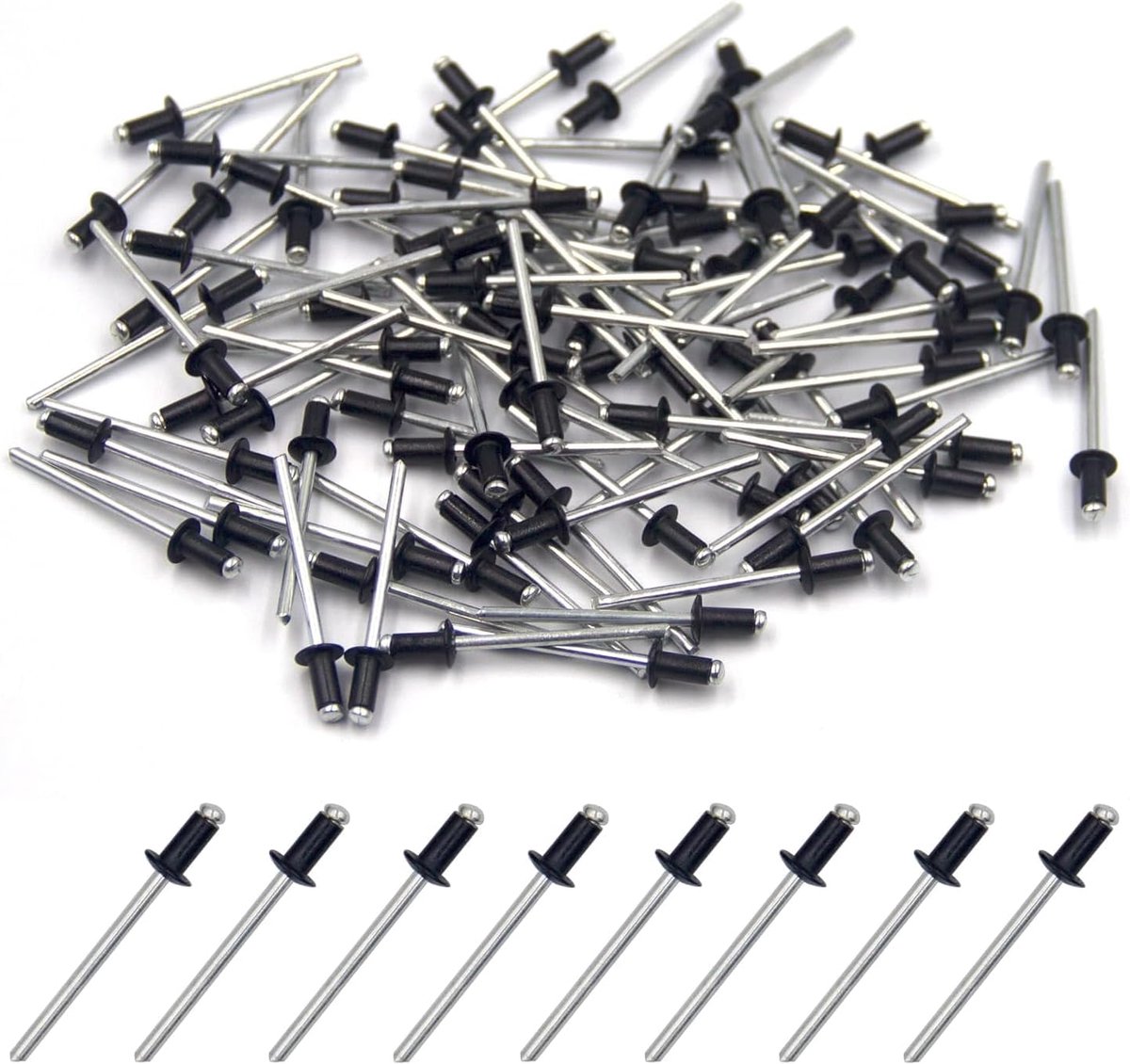 100 stuks aluminium blindklinknagel 4 mm x 8 mm, open einde klinknagel popklinknagel, pak van 100 (zwart)