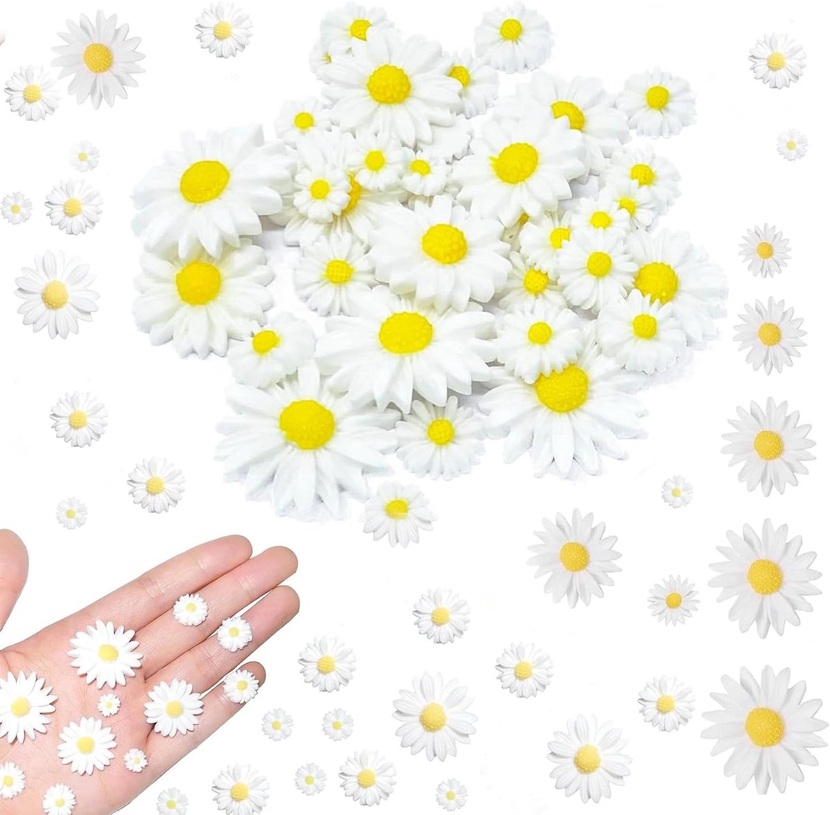 50 stuks madeliefjes decoraties mini, madeliefje verjaardagsdecoraties, kunstmatige madeliefjes, voor doe-het-zelf ambachten, feestdecoratie, verjaardagscadeau, knutselen, scrapbooking (5