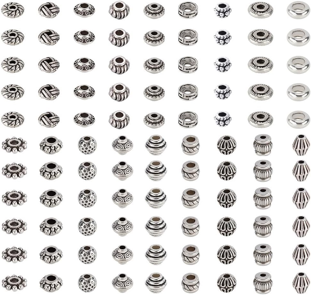 Kralen, 18 stijlen antiek zilveren spacer kralen legering kralen Tibetaanse bedels set voor doe-het-zelf sieraden maken