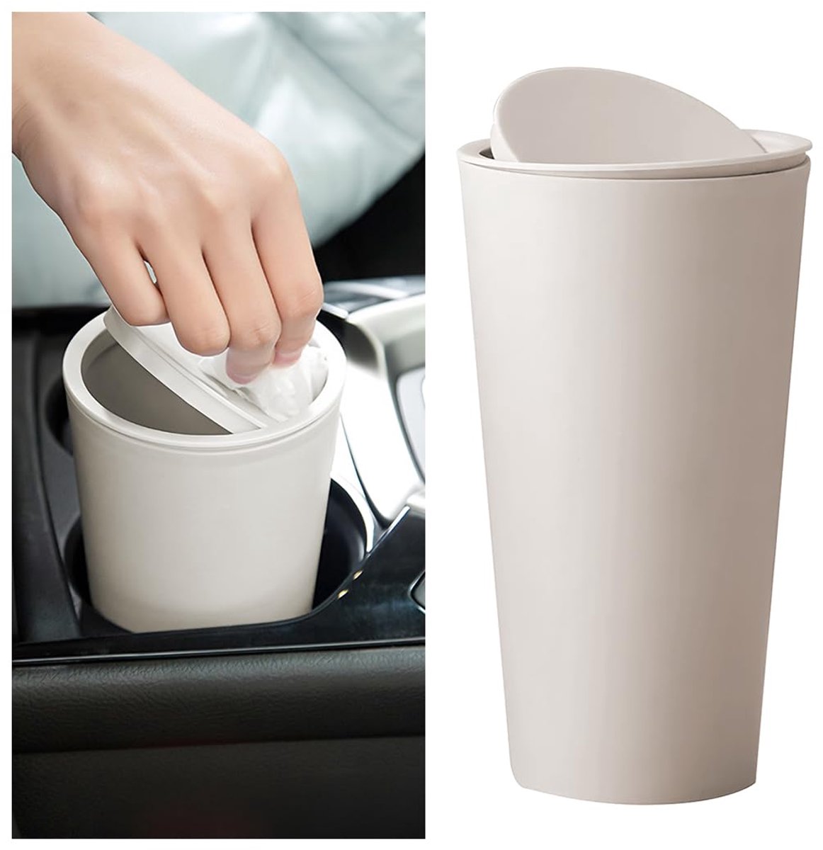 Vuilnisemmer, auto mini-vuilnisemmer met deksel, plastic auto universele mini-vuilnisemmer, draagbare auto-vuilnisemmer, geschikt voor auto's, slaapkamer (kaki)