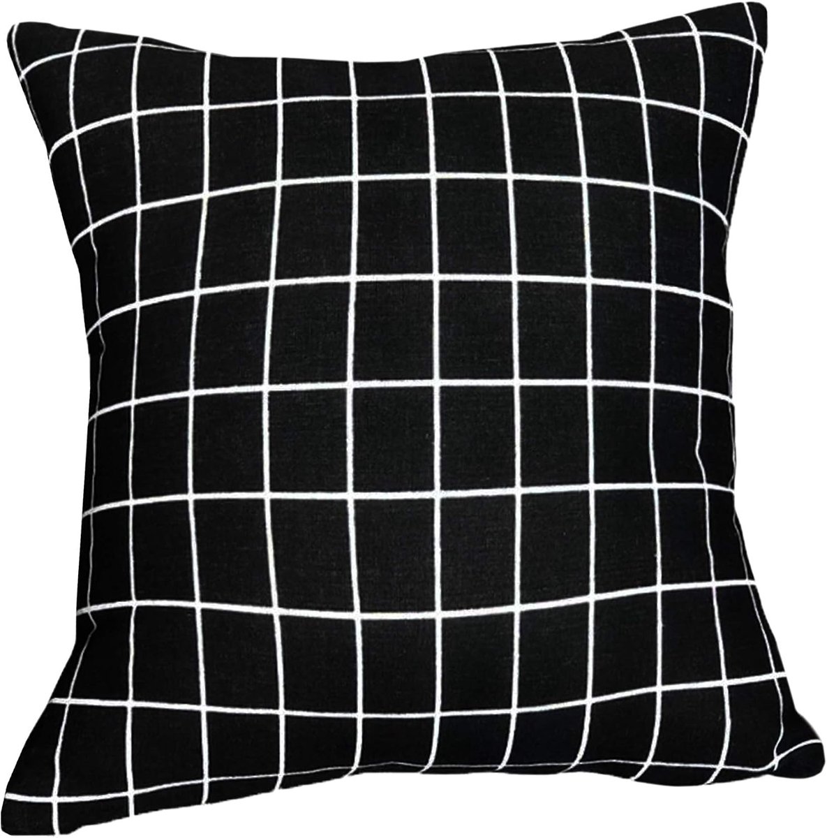 Sierkussen vierkantjes - Gevuld - Sierkussens voor binnen - kussentjes bank - Kussentjes - Sierkussens vierkant - Gevulde sierkussens - Sierkussens zwart - Figuren sierkussens - Sierkussens - Zwart - Verfijnde jute - 45 x 45 cm