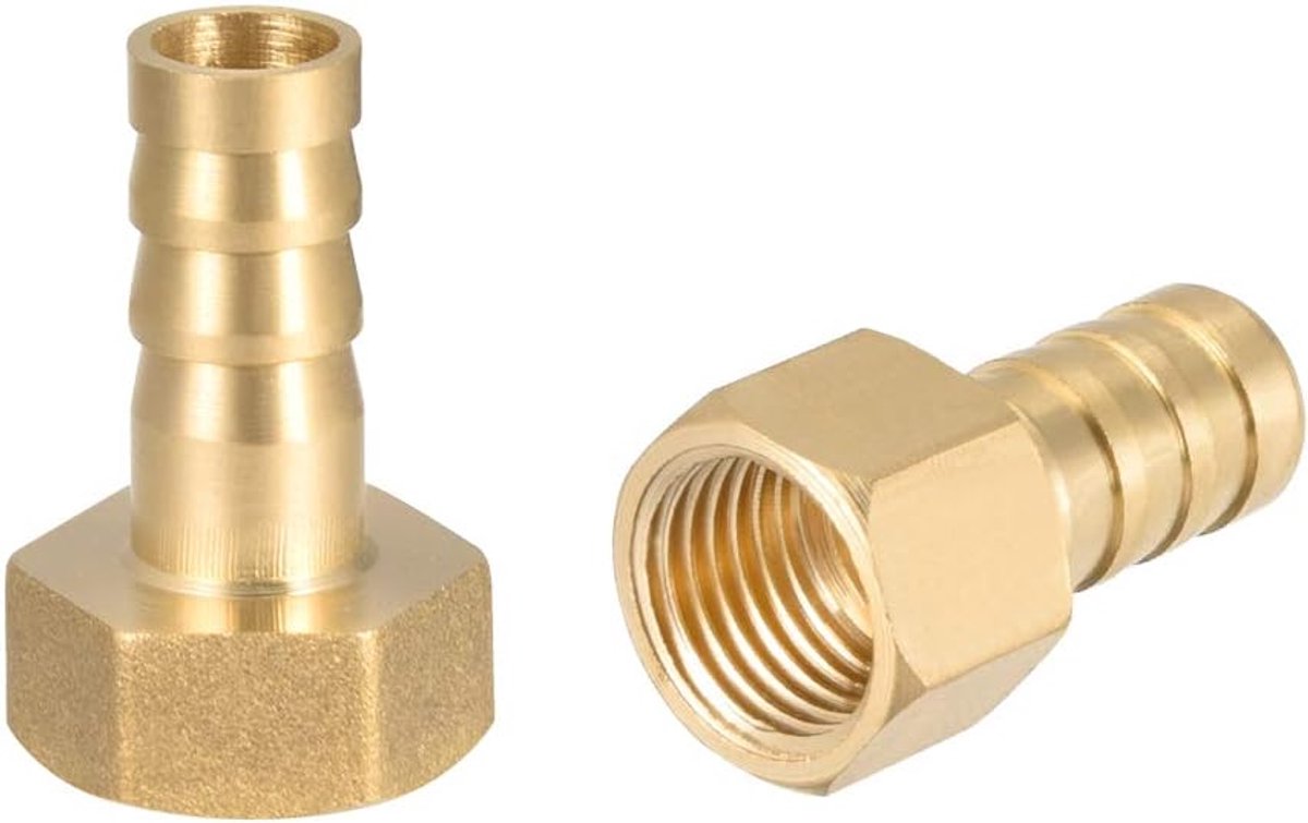sourcing map Ribverbinding messing slang weerhaak connector 10 mm Barbillon G1/4 vrouwelijke schroefdraad slang adapter 2 stuks