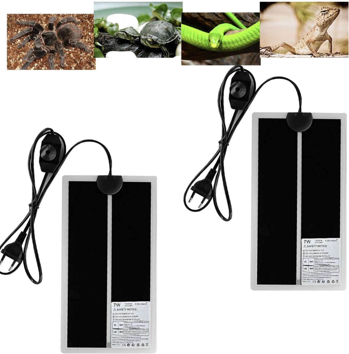 SnelShoppen - FIPASEN Terrarium Verwarmingsmat - 2 Stuks Afneembare Verwarmingsmatten met Temperatuurregeling voor Reptielen, Slangen, Hagedissen, Gec