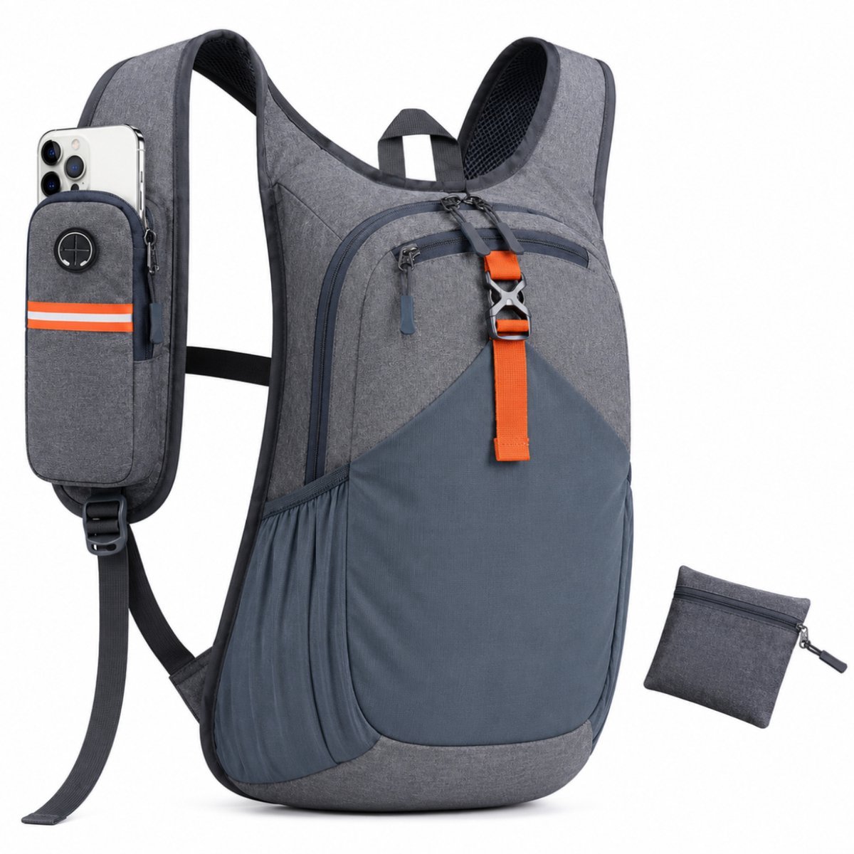 BOTC Opvouwbare Rugzak 15L - Ultralichte Hiking Backpack met Borstband & Multi Vakken- Waterafstotende Daypack voor Reizen&Outdoor - Grijs