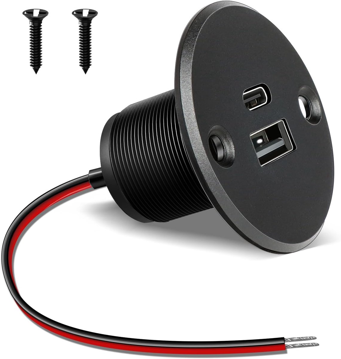 acegoo USB Autolader 12V USB-oplader Camper Aluminium Inbouw, 4.8A 24W Dubbele USB C Autolader Auto Socket PD3.0 & QC3.0 voor Auto Boot Caravan (Groot Paneel* 1)