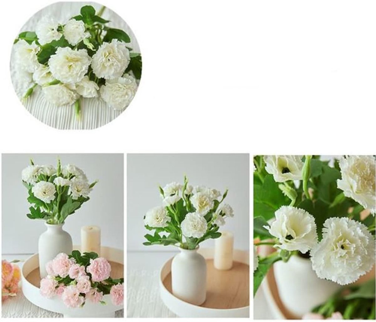 40 hoofden kunstmatige anjers,Zijde Hortensia Boeket Decoratie | plastic plant geschikt voor foto rekwisieten familiefeest woondecoratie bruids bruiloft boeket decoratie (wit)