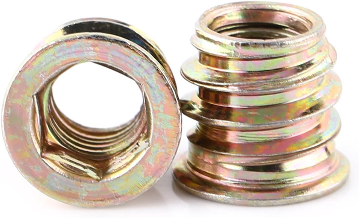 20 Stuks Verzinkte Zeskant Schroefdraad Inzetmoeren M8x13mm, Houtdraadinsert voor Houten Meubel